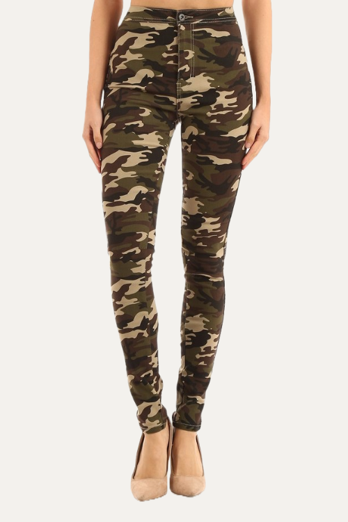 High Waist Stretchy Skinny Fit Camouflage Jagging Jeans