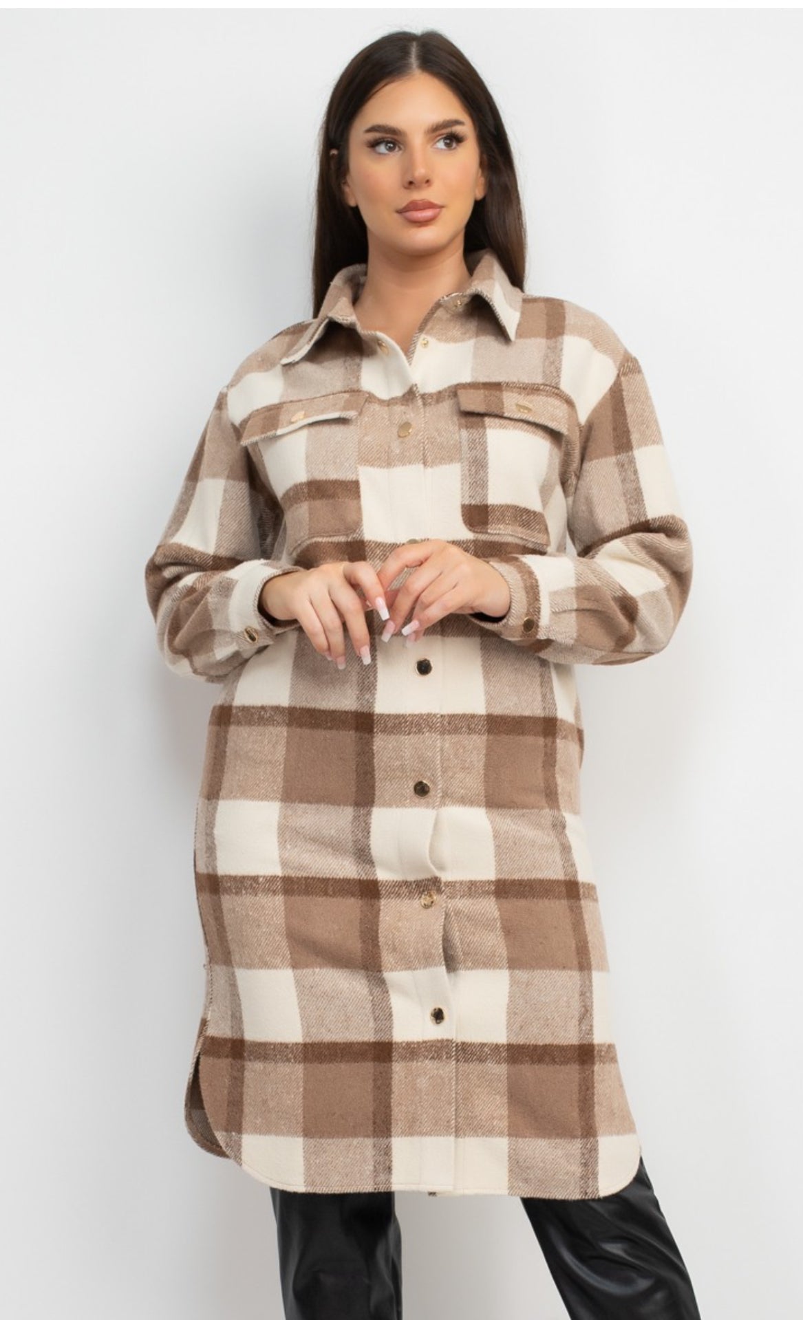 Plaid Buttoned Shacket Coat