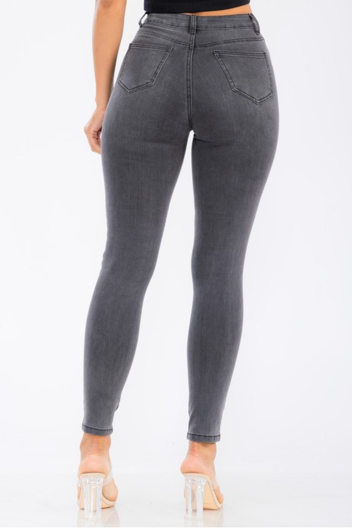 High Waist Skinny Ankle Grey Jeans