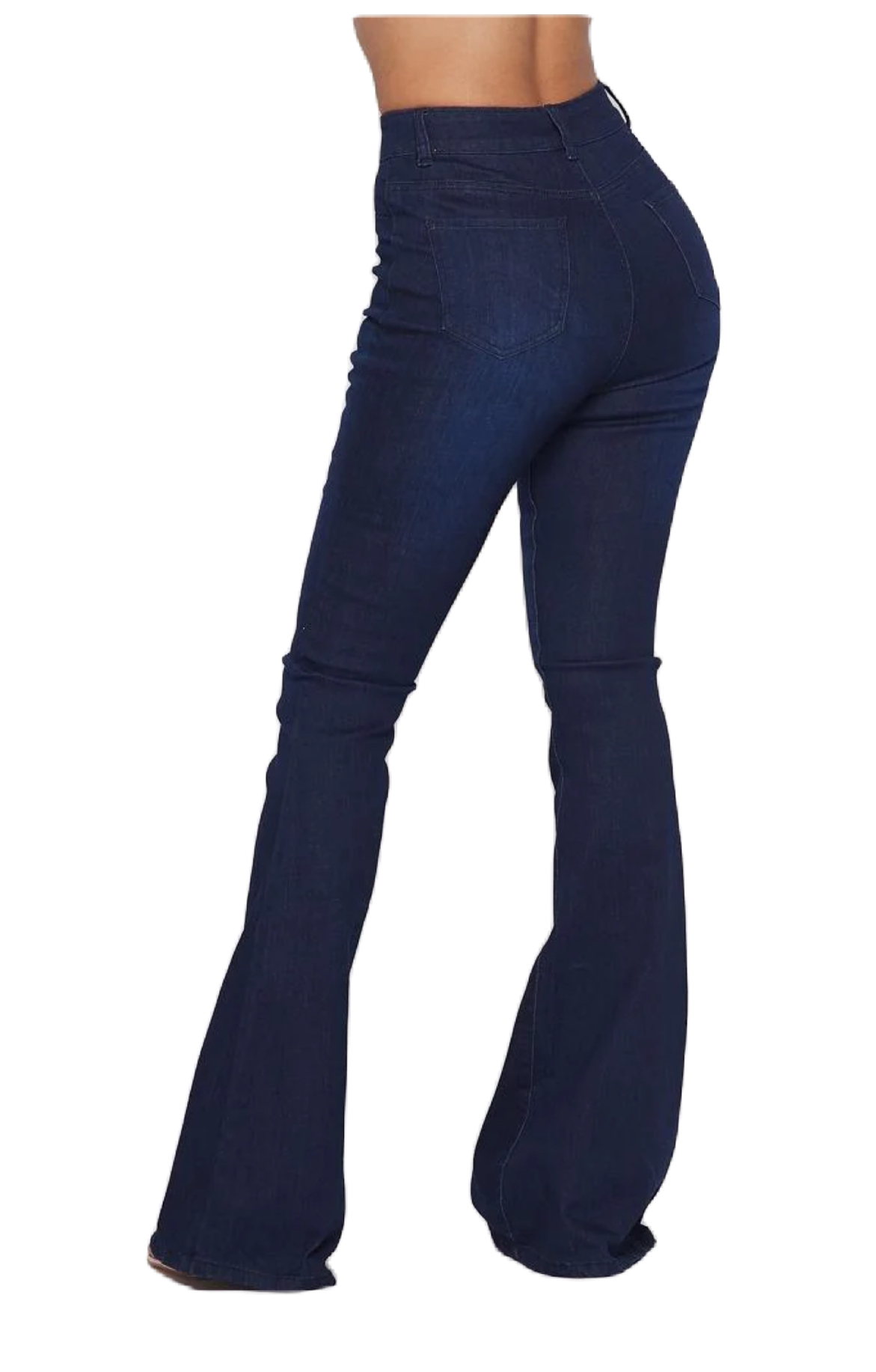 High Waist Flare Bottom Dark Blue Denim Jeans
