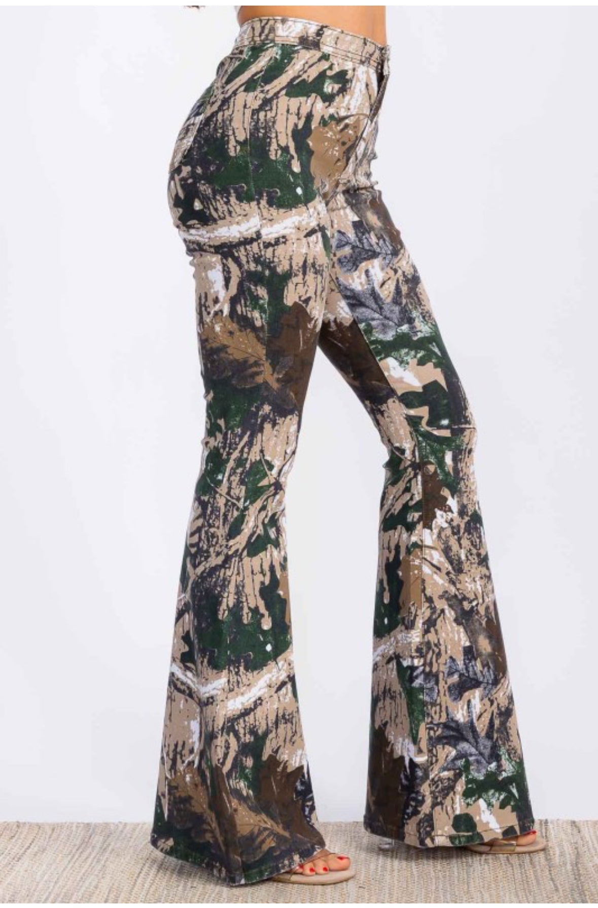 High Waist Flared Bottom Stretchy Camouflage Hunter Jeans