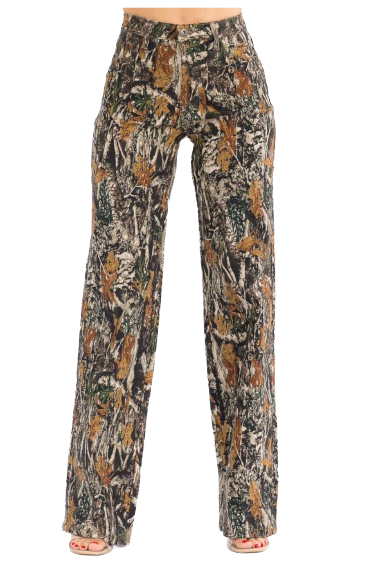 Women's Camouflage Print Wide Leg Pants, High Waist Casual Trousers, Forest Tree Pattern