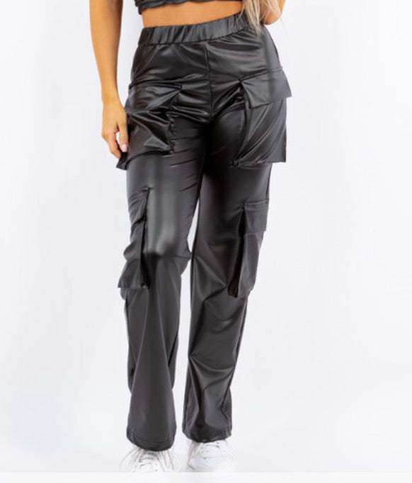 PU Leather Straight Cargo Pant for Women (Copy)