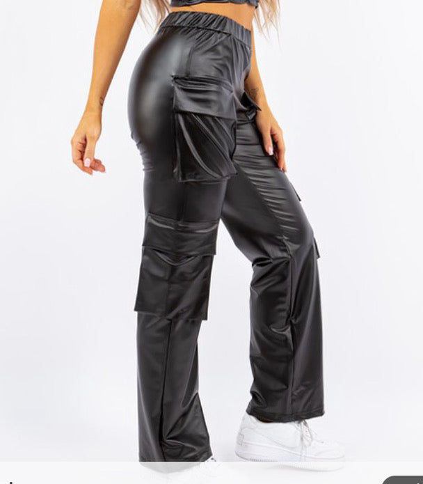 PU Leather Straight Cargo Pant for Women (Copy)