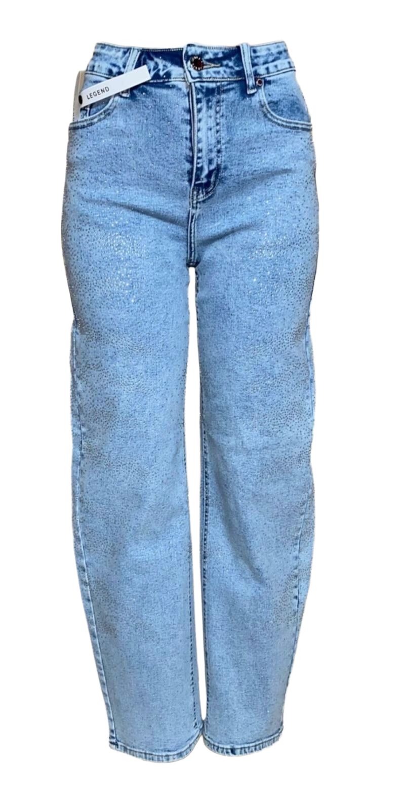 Women's Rhinestone Wide Leg Barrel Shape Blue Denim Jeans