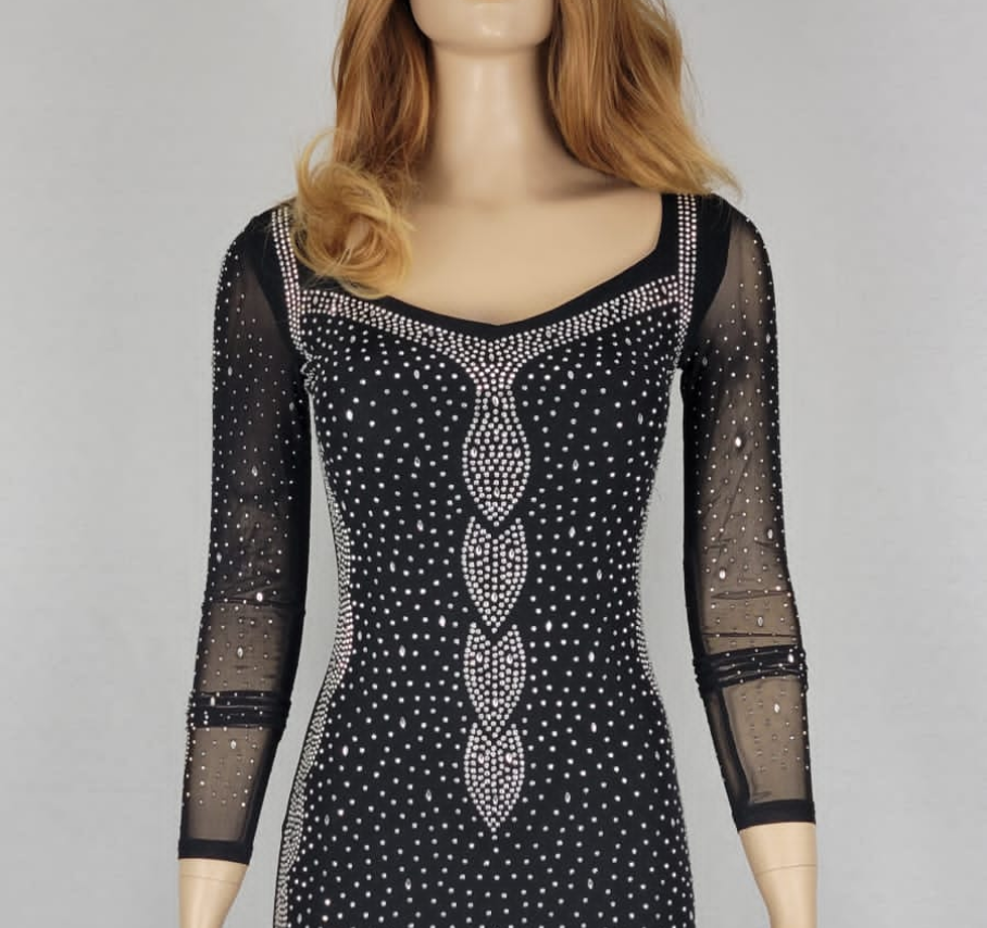 Black Long Sleeve Sequin Dress , women long sleeve dress, shear dress