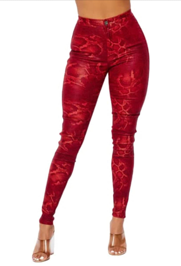 High Waisted Stretch Skinny Snake Print Jeans