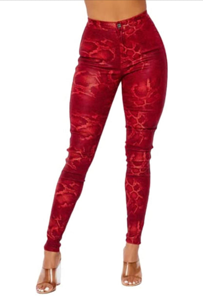 High Waisted Stretch Skinny Snake Print Jeans