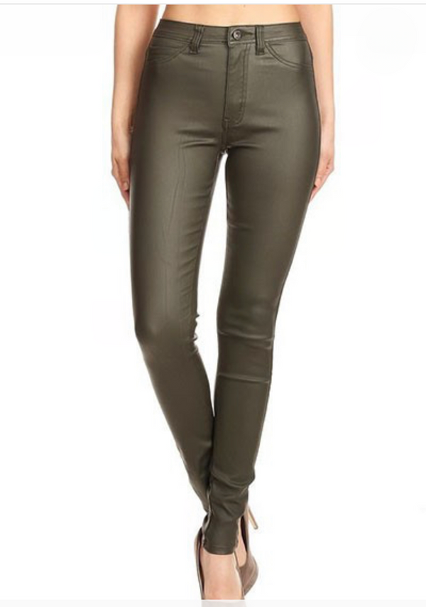 High Waist Shiny Faux leather Jeans for Women