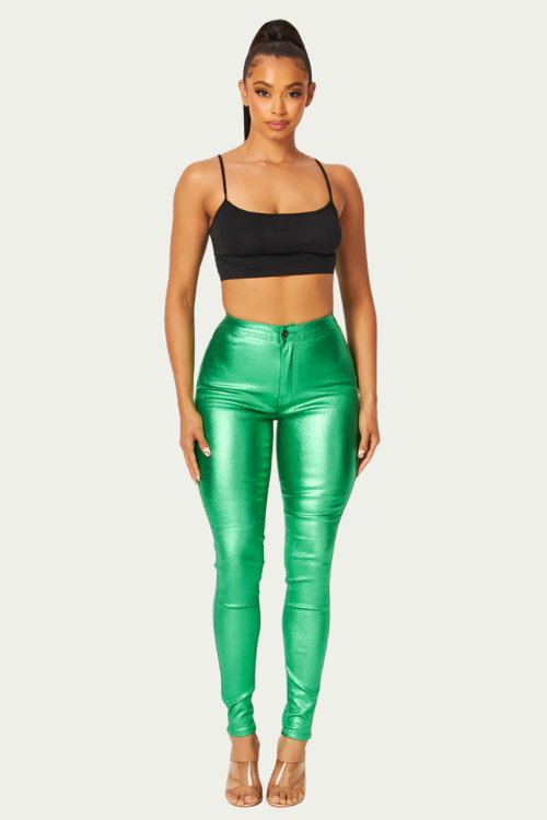High Waist Metallic Shiny Mermaid Jeans