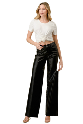 High Waist Stretchy PU Leather Straight Pants