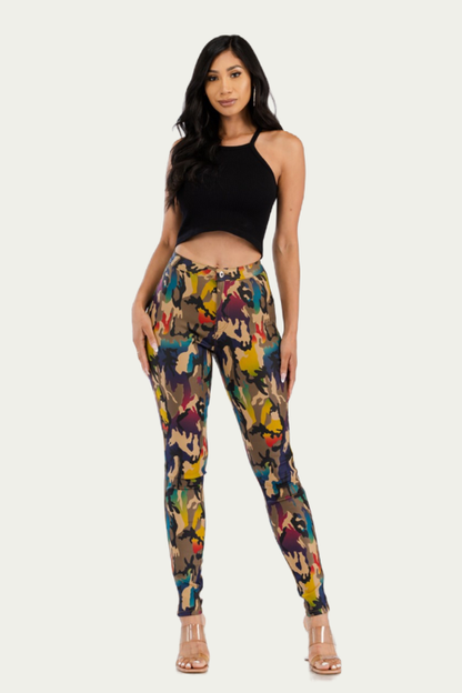 JC JQ High Waist Abstract Camouflage jagging jeans