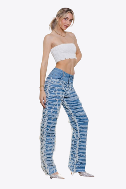 High Waist Distressed Straight Denim Mummy Jeans