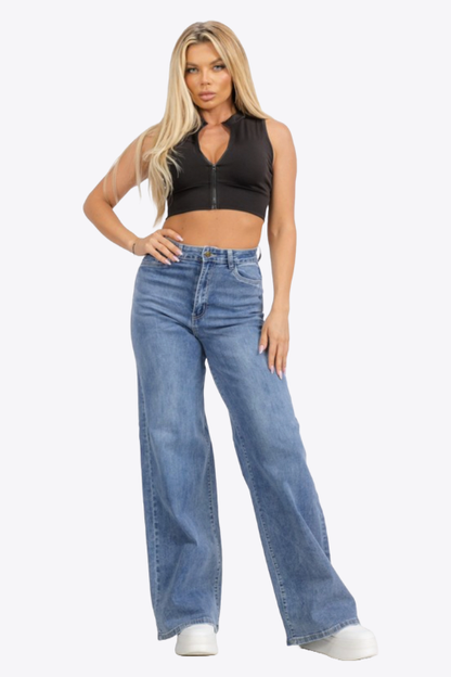 High Waist Denim Wide Leg Straight Jeans