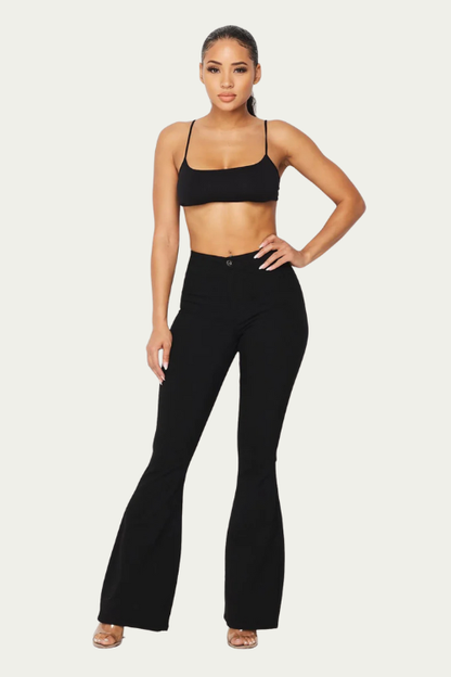 High Waist Flare Bottom Black Denim Jeans