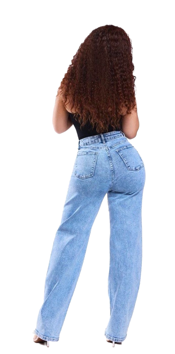 Women's Rhinestone Wide Leg Barrel Shape Blue Denim Jeans