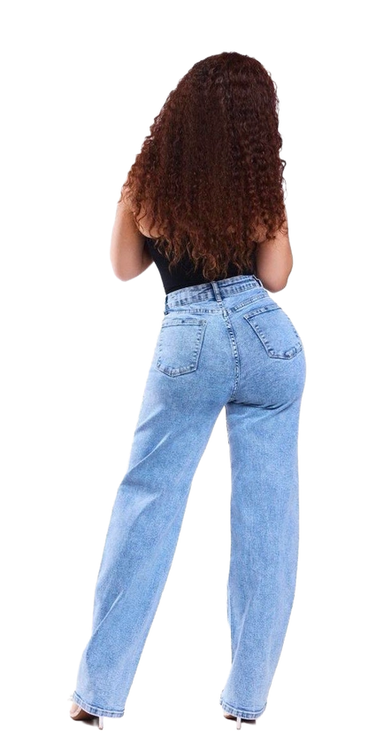 Women's Rhinestone Wide Leg Barrel Shape Blue Denim Jeans