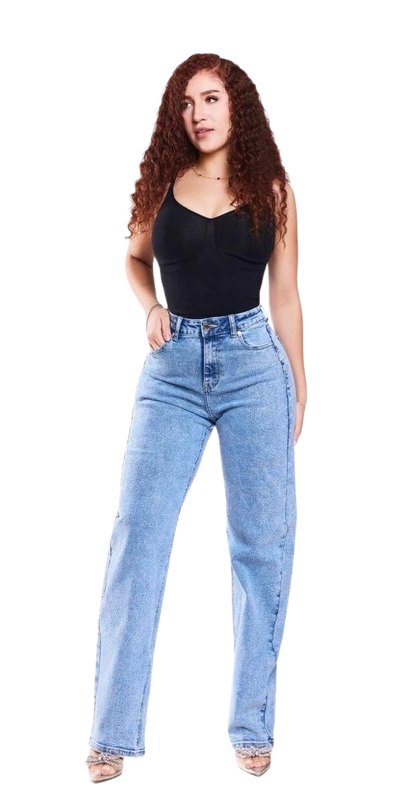 Women's Rhinestone Wide Leg Barrel Shape Blue Denim Jeans