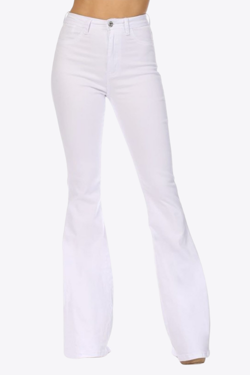 High Waist Flare Bottom White Denim Jeans