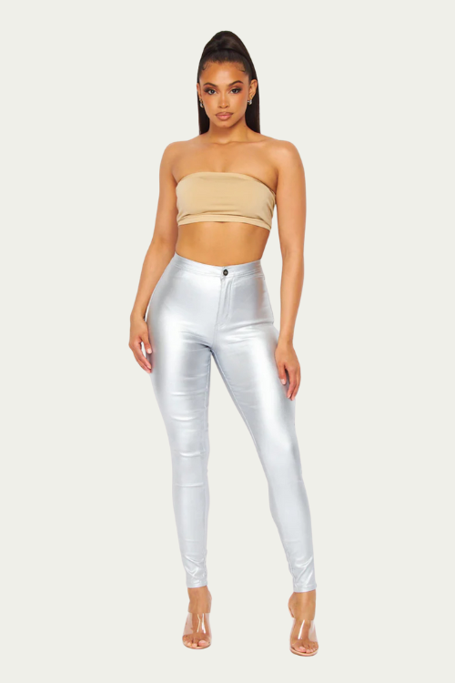 High Waist Metallic Shiny Mermaid Jeans
