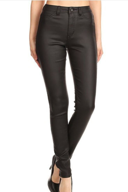 High Waist Shiny Faux leather Jeans for Women