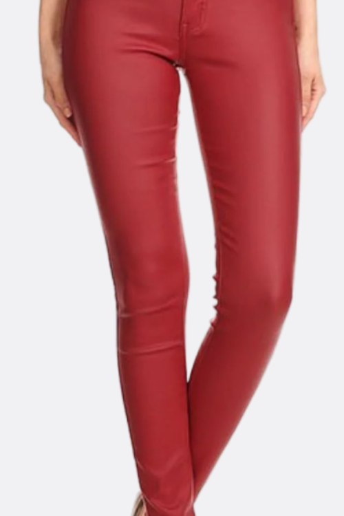 High Waist Shiny Faux leather Jeans for Women