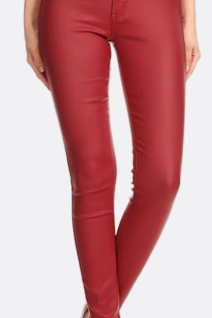 High Waist Shiny Faux leather Jeans for Women