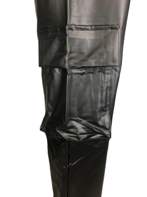 PU Leather Straight Cargo Pant for Women