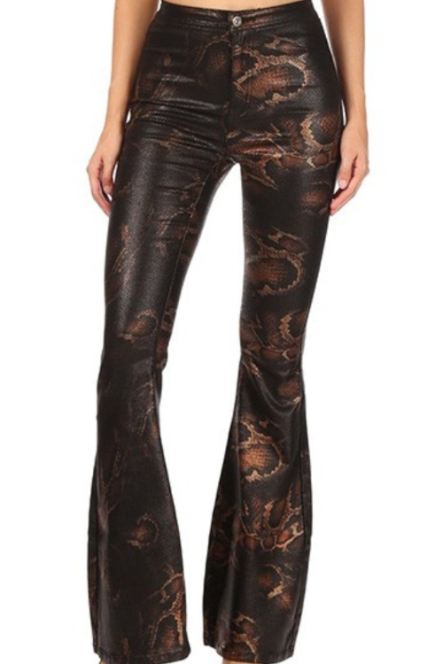 Women Wide Leg Snake Print Jeans