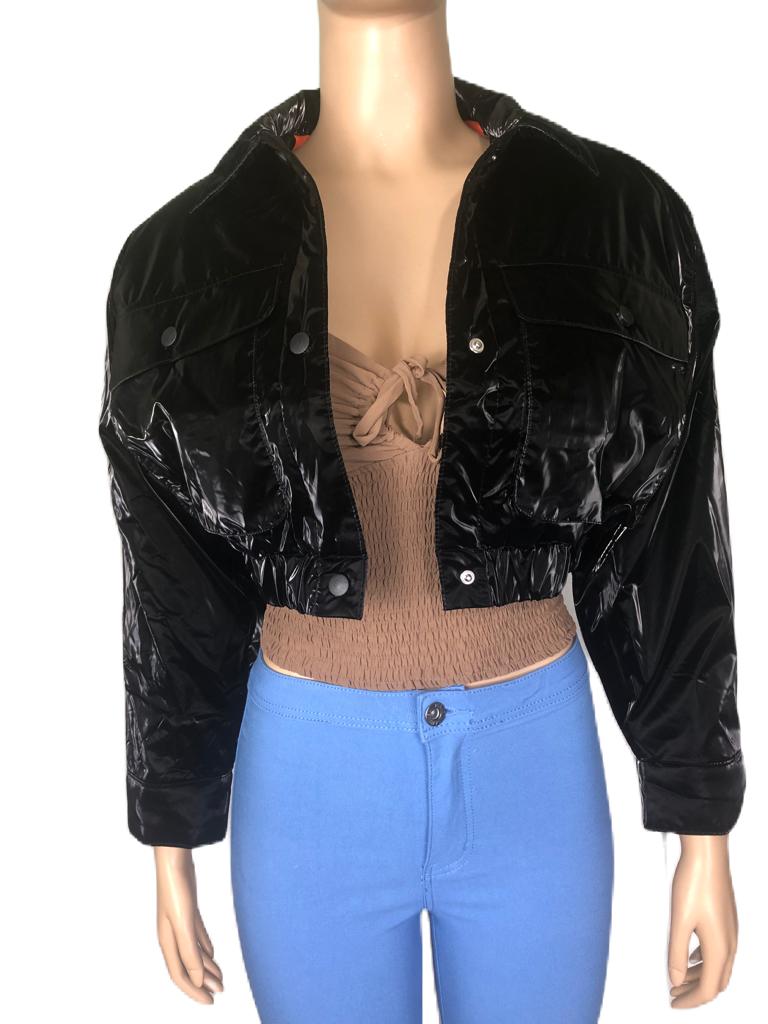 Quilted Padded Cropped Shiny PU Jacket