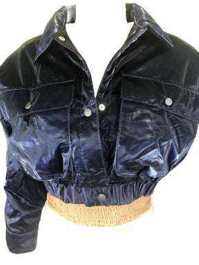 Quilted Padding Crop Shiny PU Jacket