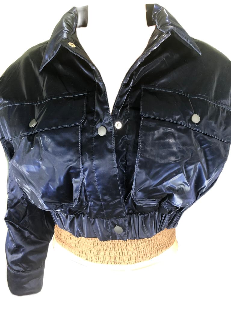 Quilted Padding Crop Shiny PU Jacket