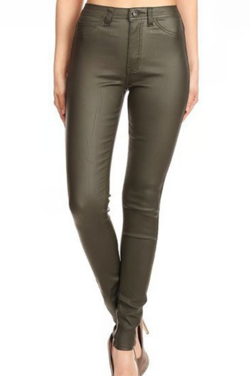 High Waist Shiny Faux leather Jeans for Women