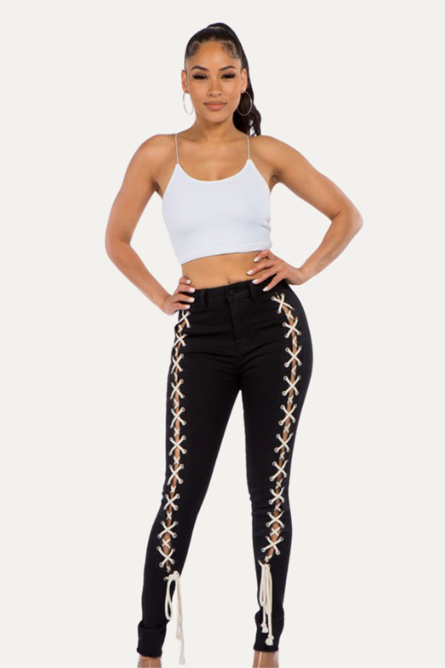 Denim Lace up Leg Detail Jeans for Women