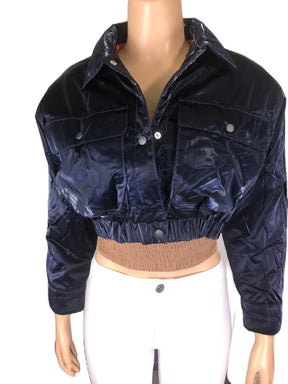 Quilted Padded Cropped Shiny PU Jacket