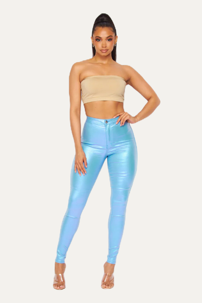 High Waist Metallic Shiny Mermaid Jeans