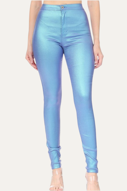 High Waist Metallic Shiny Mermaid Jeans