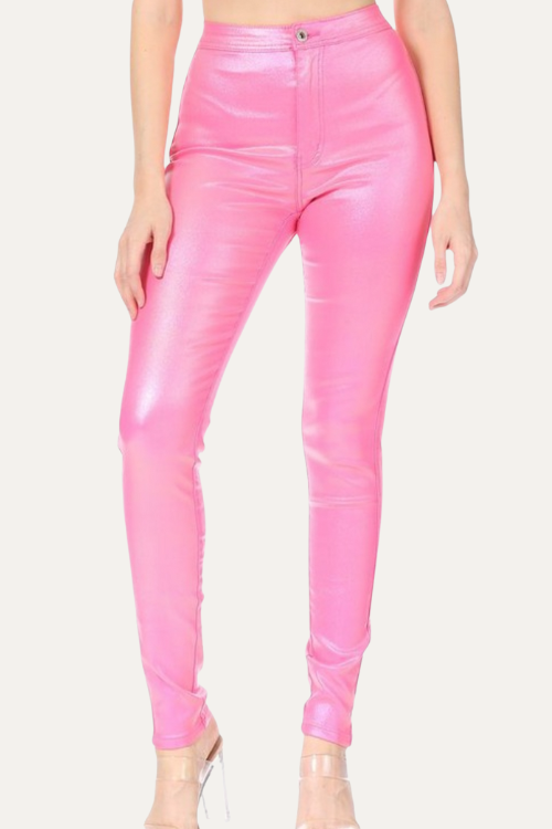 High Waist Metallic Shiny Mermaid Jeans
