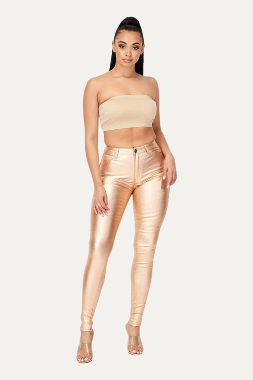 High Waist Metallic Shiny Mermaid Jeans