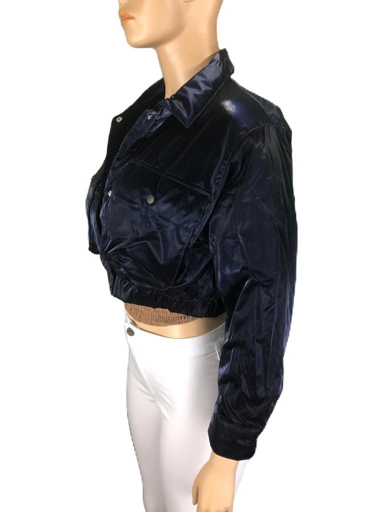 Quilted Padding Crop Shiny PU Jacket