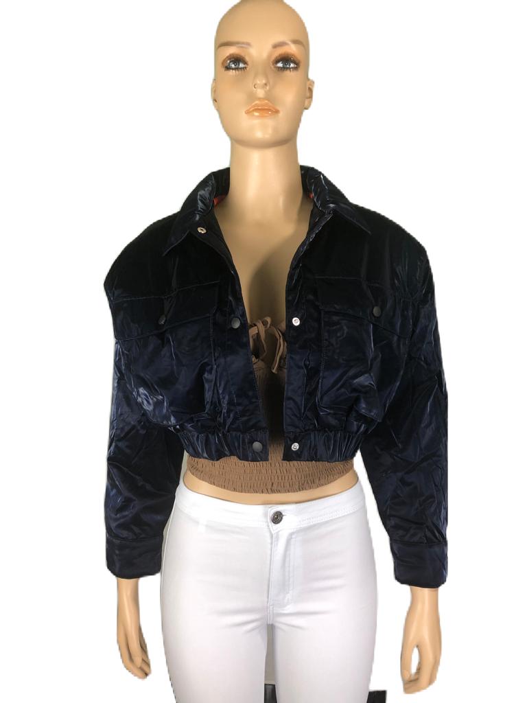 Quilted Padding Crop Shiny PU Jacket