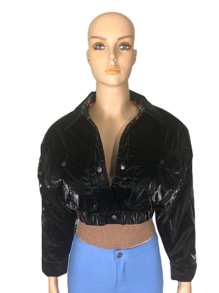 Quilted Padded Cropped Shiny PU Jacket