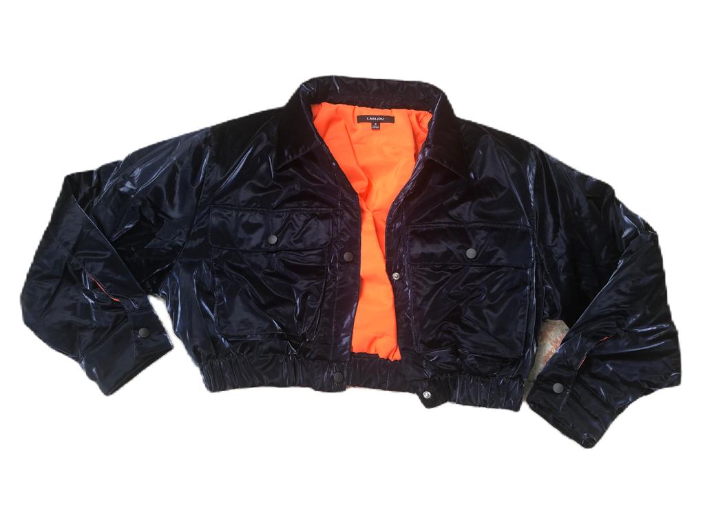 Quilted Padding Crop Shiny PU Jacket