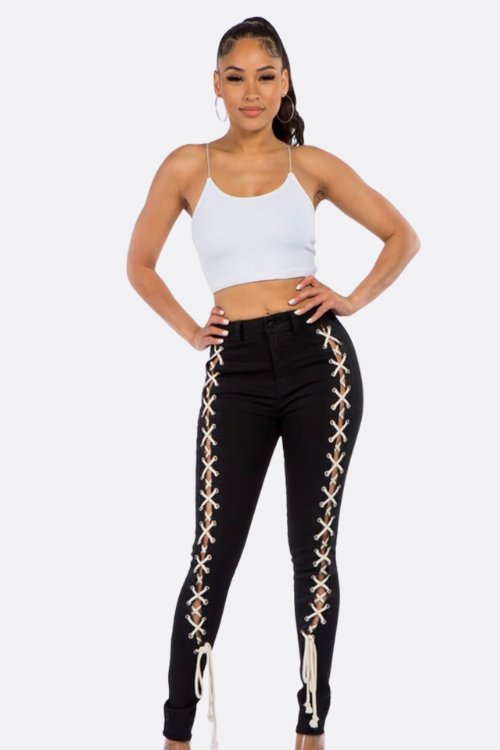 Denim Lace Up Leg High Waisted Jeans