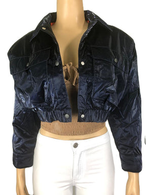 Quilted Padding Crop Shiny PU Jacket