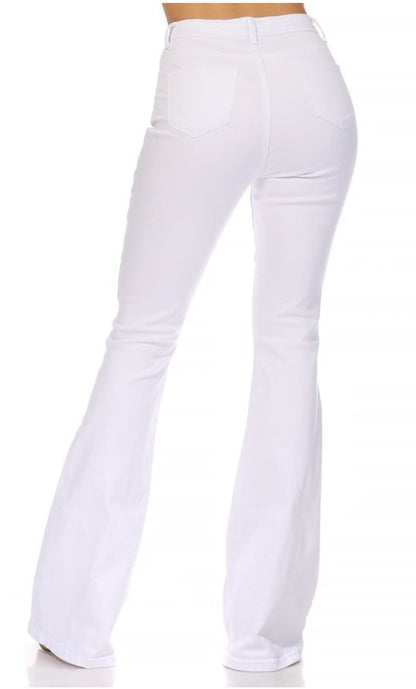 High Waist Flare Bottom White Denim Jeans