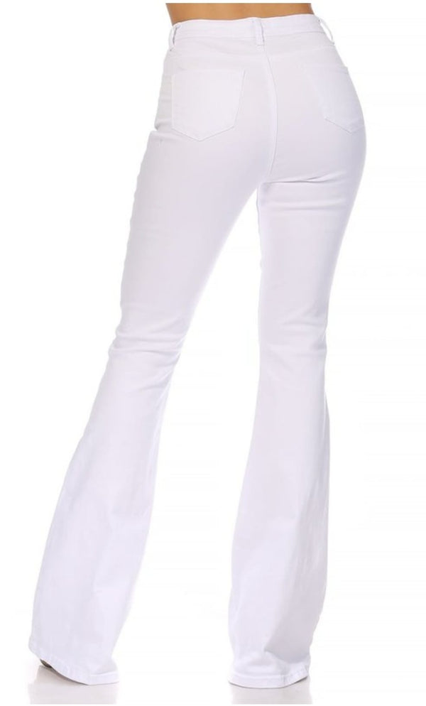 High Waist Flare Bottom White Denim Jeans