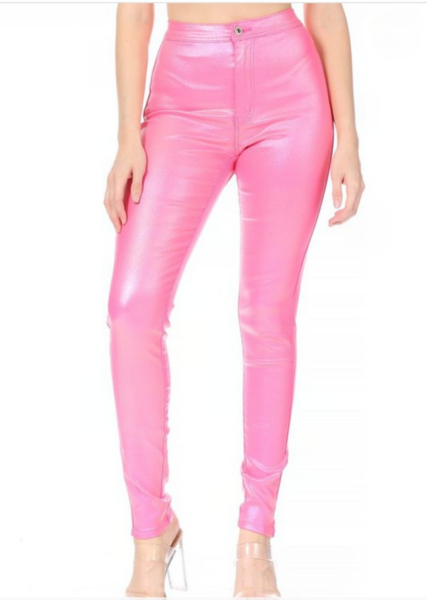 High Waist Metallic Shiny Mermaid Jeans