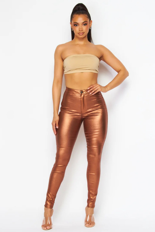 High Waist Metallic Shiny Mermaid Jeans