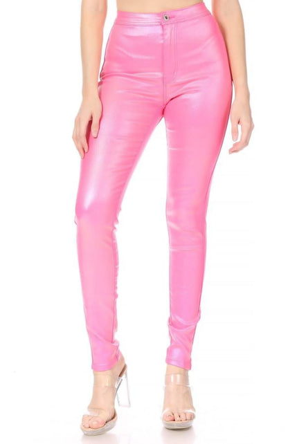 High Waist Metallic Shiny Mermaid Jeans